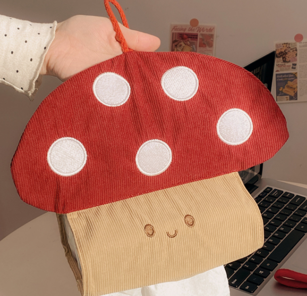 Cute Mushroom Hanging Tissue Holder Fabric Wall Mounted Tissue Bag