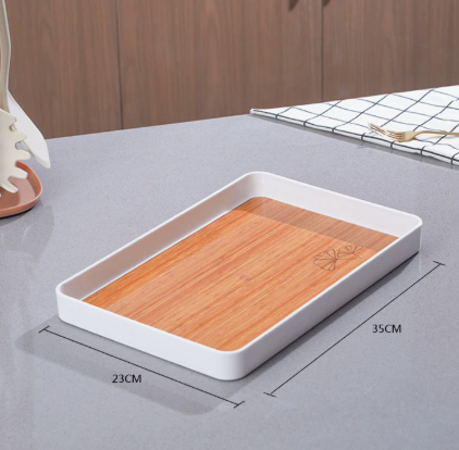 Rectangular Wood Grain Serving Tray Lightweight Decorative Tea Coffee Tray