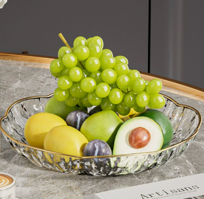 Luxury Clear Glass Fruit Bowl, Decorative Serving Dish