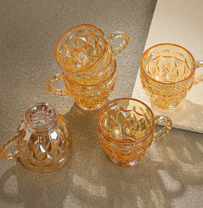 Vintage Amber Glass Coffee Mug with Handle