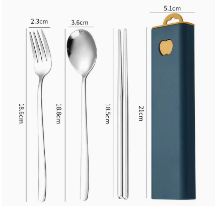 Spoon Fork and Chopsticks Travel Utensils with Storage Case for Lunch