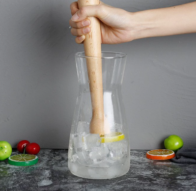 Natural Wooden Ice Crusher Muddler with Textured Head for Kitchen Use