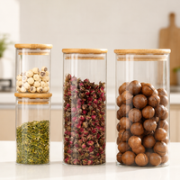 Glass Storage Canister with Bamboo Lid – Airtight Clear Glass Jar for Tea, Spices & Dry Food