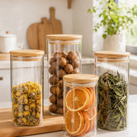 Glass Storage Canister with Bamboo Lid – Airtight Clear Glass Jar for Tea, Spices & Dry Food