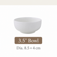 White Ceramic Bowl – Grid Pattern Rice, Soup & Salad Bowl for Home & Hospitality