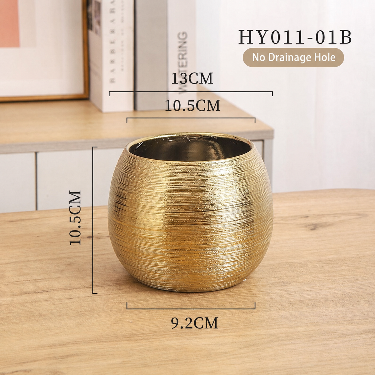 Luxury Gold Striped Ceramic Flower Pot