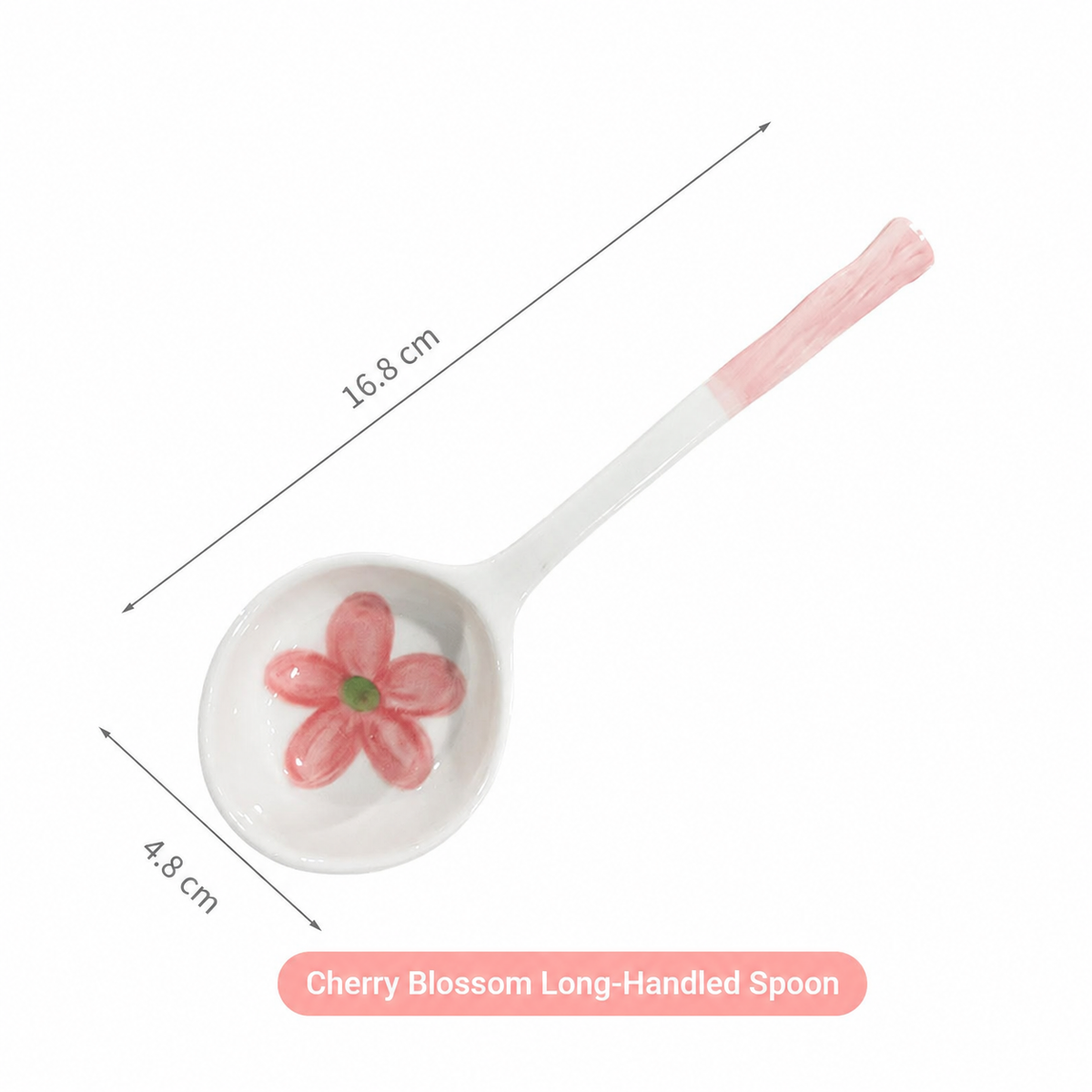 Cute Ceramic Soup Spoon – Long Handle Japanese Style Spoon with Rabbit, Cat & Cherry Blossom Designs for Dining