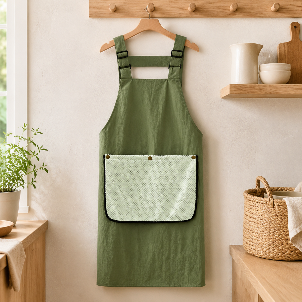 Adjustable Cross Back Apron with Pocket – Polyester Kitchen Apron for Women, Lightweight Work Apron for Cooking, Baking, Gardening & Crafts