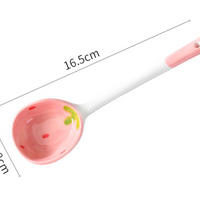 Cute Strawberry Ceramic Soup Spoon – Long Handle Japanese Style Spoon for Soup, Rice, Desserts & Everyday Dining