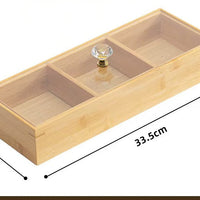Bamboo Snack Box with Lid Compartment Storage Tray