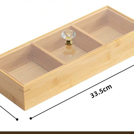 Bamboo Snack Box with Lid Compartment Storage Tray