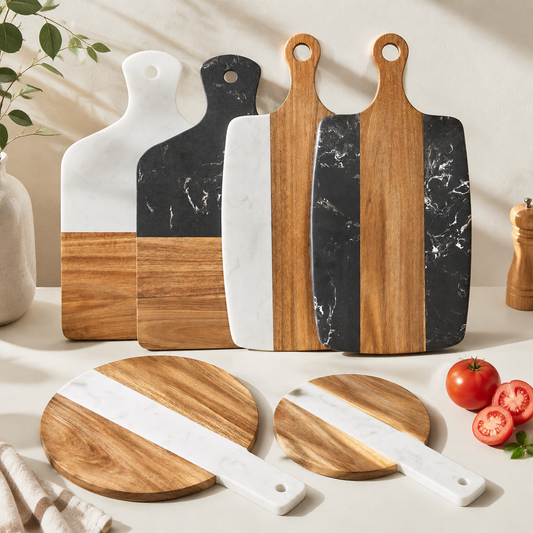 Marble & Wood Serving Board – Charcuterie, Cheese & Pizza Board