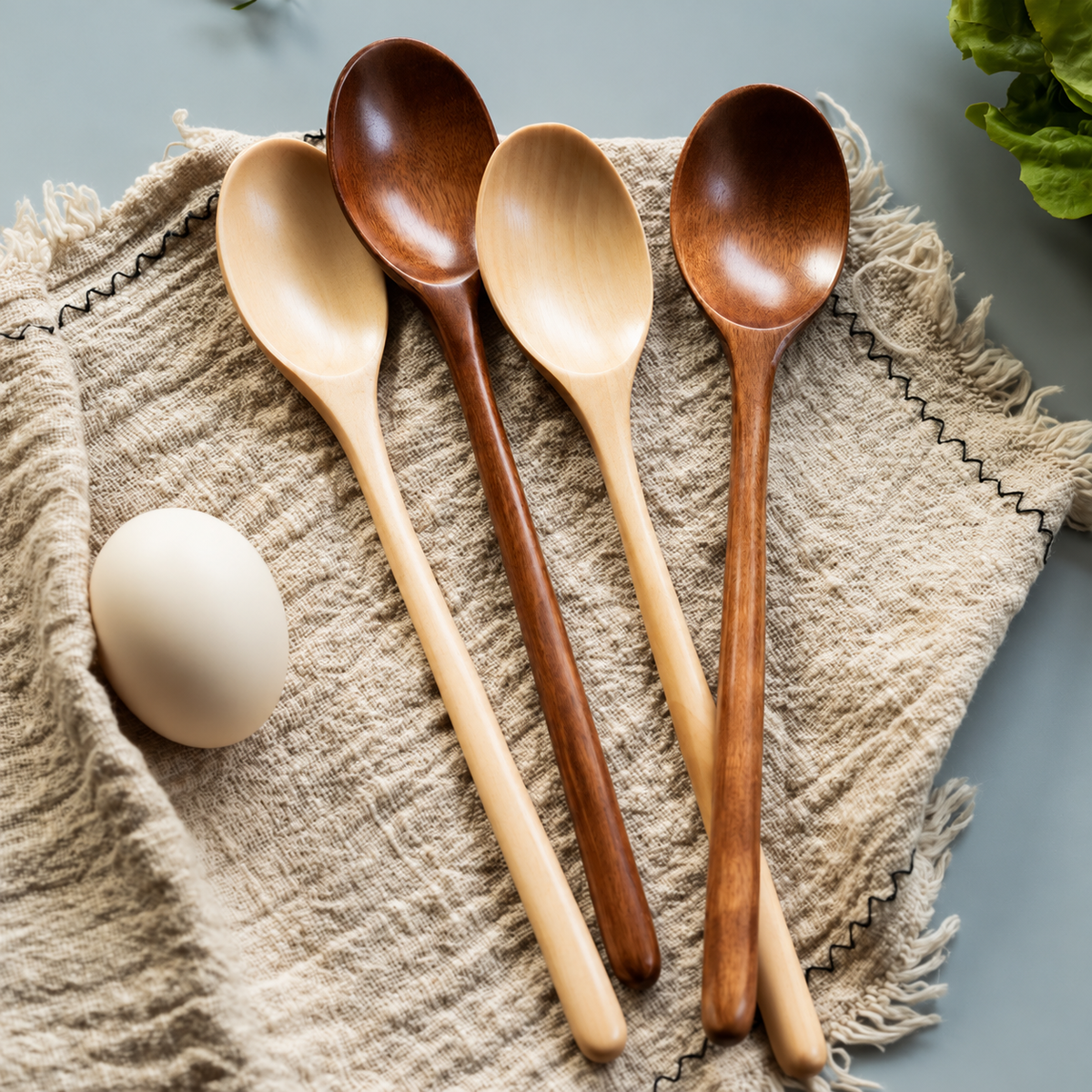 ong Handle Wooden Cooking Spoon, Natural Wood Soup Spoon for Cooking