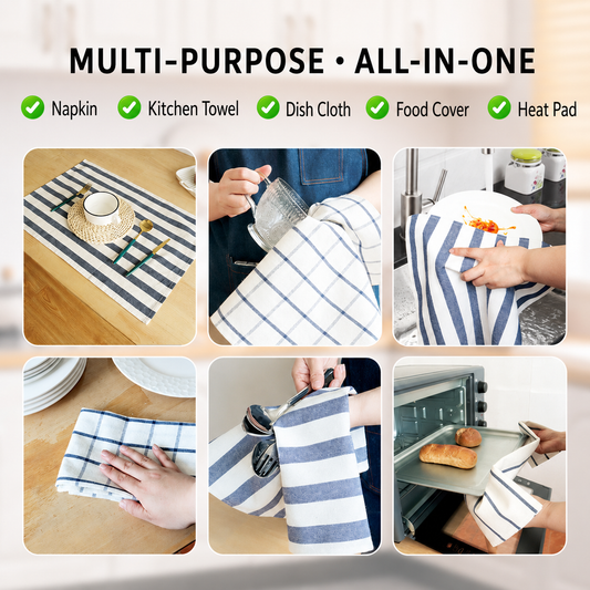 Mediterranean Blue Cotton Tea Towel, Kitchen Cloth & Food Photography Backdrop