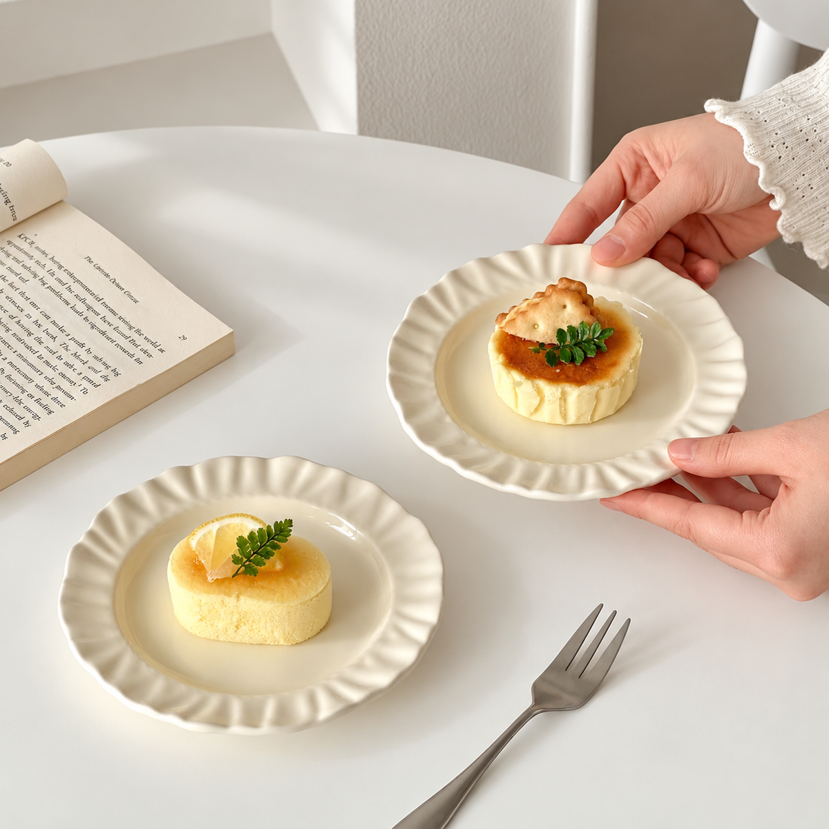 Scalloped Ceramic Dessert Plate, Elegant Ruffled Edge Small Serving Dish