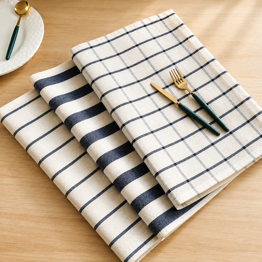 Mediterranean Blue Cotton Tea Towel, Kitchen Cloth & Food Photography Backdrop