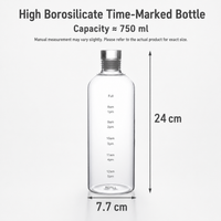 High Borosilicate Glass Water Bottle With Time Markings – Airtight Leakproof Clear Glass Drinks Bottle