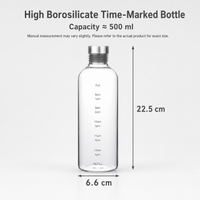 High Borosilicate Glass Water Bottle With Time Markings – Airtight Leakproof Clear Glass Drinks Bottle