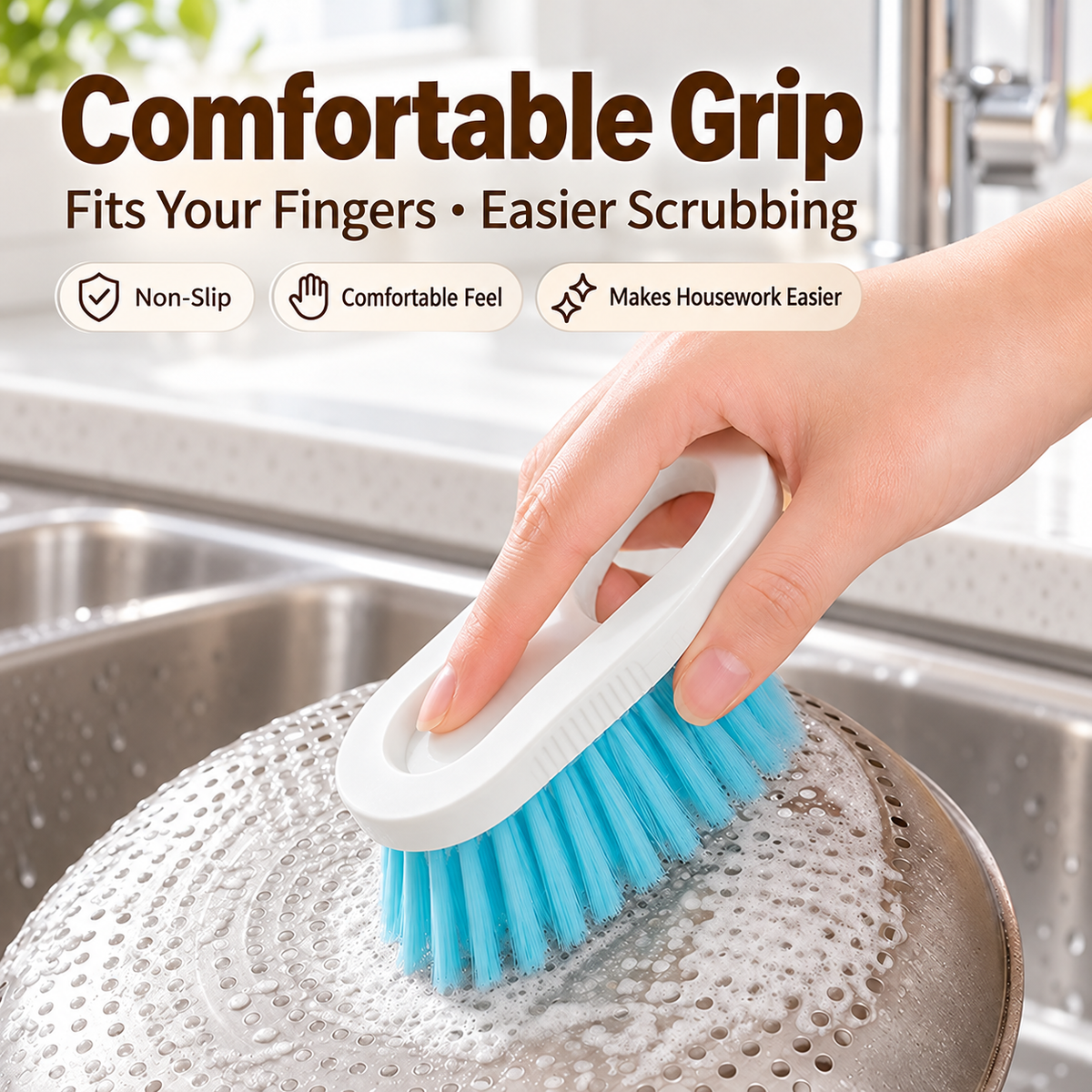 Multi Purpose Cutting Board Cleaning Brush Dense Bristle Kitchen Scrubber