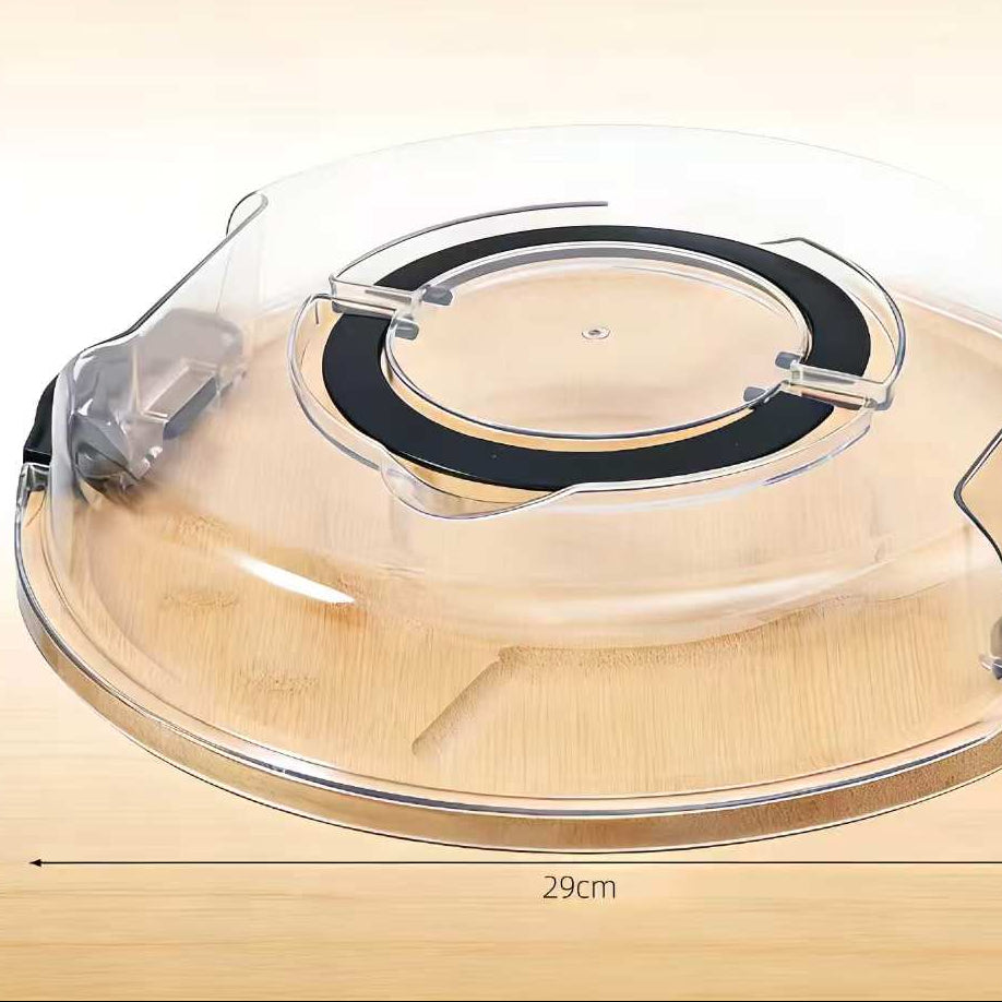 Bamboo Compartment Tray with Clear Lid Snack Storage Box