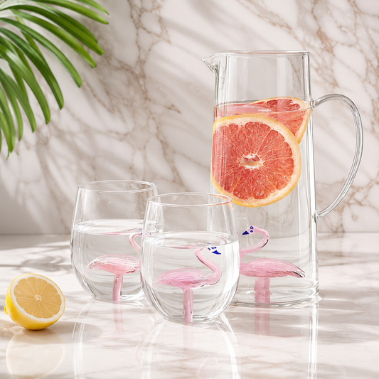 Flamingo Glass Water Pitcher – Elegant Carafe for Tea, Juice & Water
