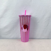 24oz Plastic Double Wall Straw Tumbler Color Plated Finish Large Capacity Travel Drink Cup