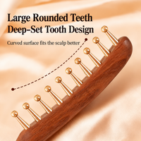 Wooden Scalp Massage Comb with Brass Teeth Rounded Metal Tooth Hair Brush