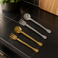 304 Stainless Steel Vintage Tree Bark Texture Spoon/Fork, Single Piece