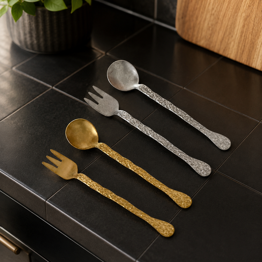304 Stainless Steel Vintage Tree Bark Texture Spoon/Fork, Single Piece