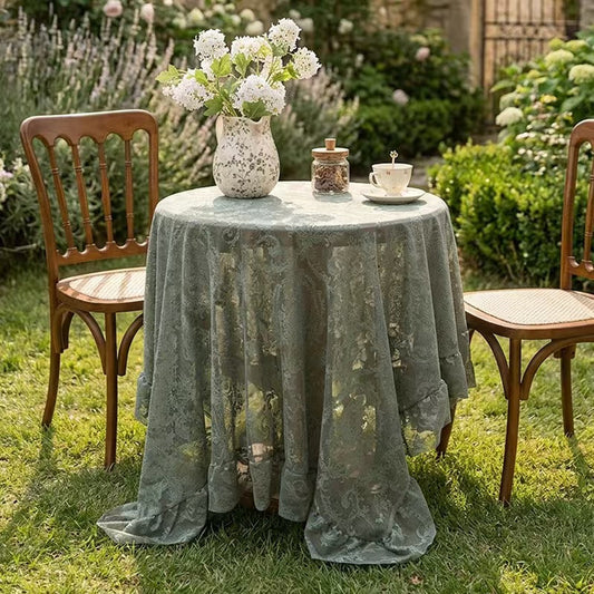 French Ruffled Lace Tablecloth Hollow Out Rectangular Table Cover