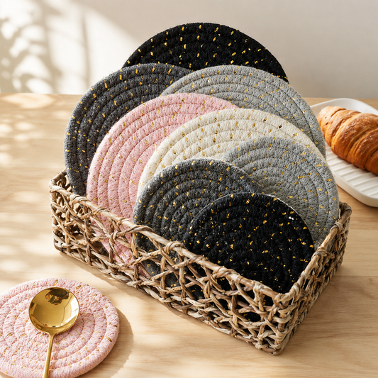 Handwoven Cotton Rope Trivet, Multi-Purpose Kitchen Table Mat & Heat Resistant Coaster