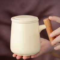 Ceramic Tea Mug with Wooden Handle – Lidded Office Cup