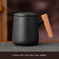 Ceramic Tea Mug with Wooden Handle – Lidded Office Cup