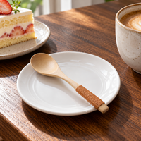 Natural Wood Dessert Spoon with Plain or Cord Wrapped Handle