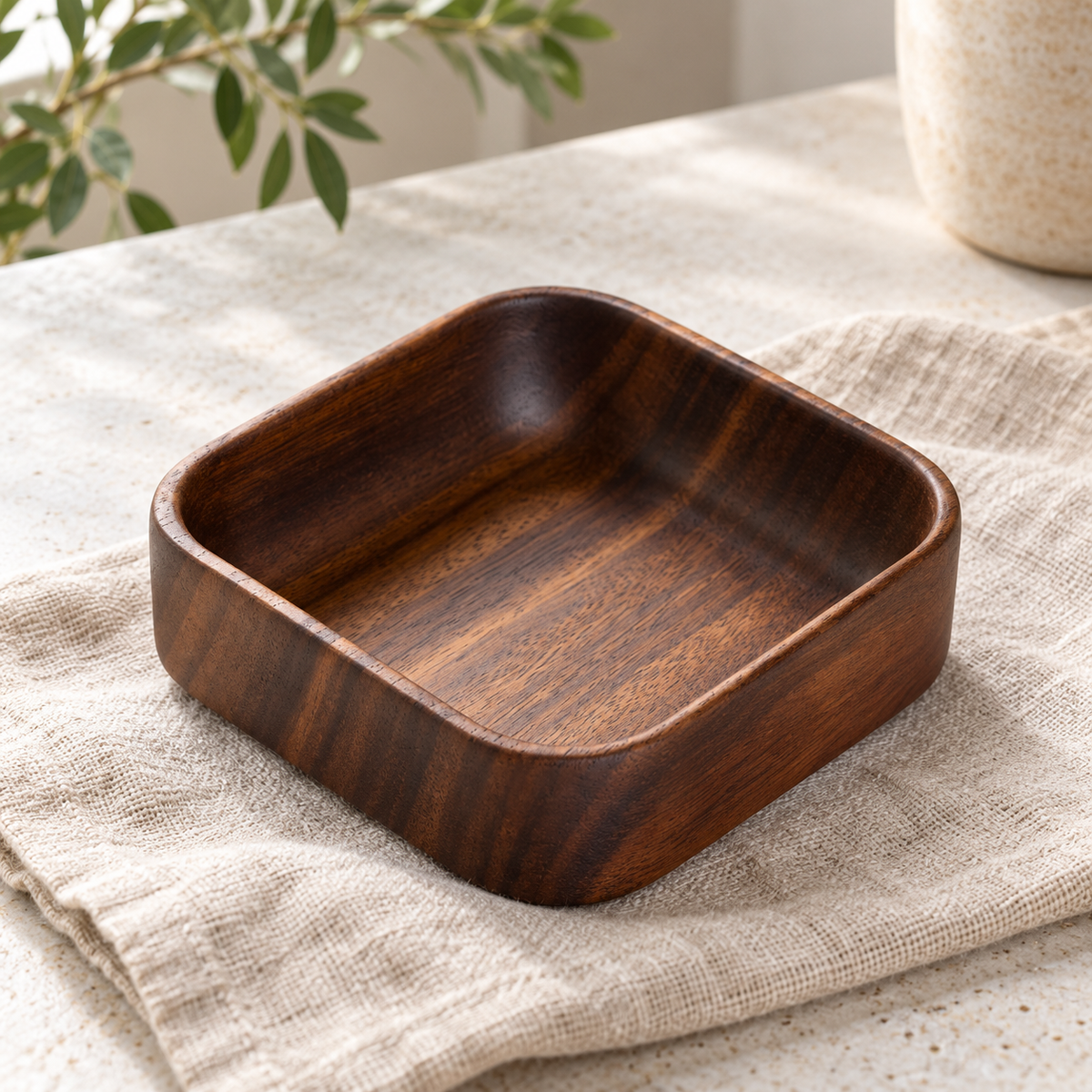 Wooden Square Snack Bowl with Rounded Corners