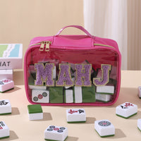 Large Mahjong Storage Bag – Waterproof PVC Travel Organizer with Letter Design for Mahjong Sets & Accessories