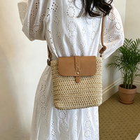 Woven Straw Mini Square Bag – Flap Closure Handbag with Polyester Lining for Summer Style