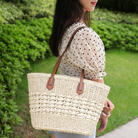 Vintage Woven Straw Bag – Medium Retro European Style Handbag with Cotton Blend Lining
