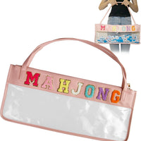 Large Mahjong Storage Bag – Waterproof PVC Travel Organizer with Letter Design for Mahjong Sets & Accessories