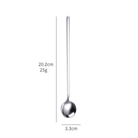 Long Handle Stainless Steel Ice Cream Spoon, Colorful Round Head Dessert Spoon