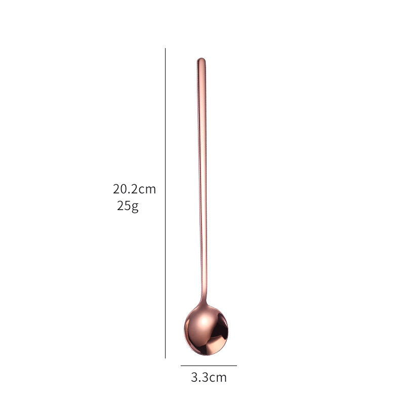 Long Handle Stainless Steel Ice Cream Spoon, Colorful Round Head Dessert Spoon
