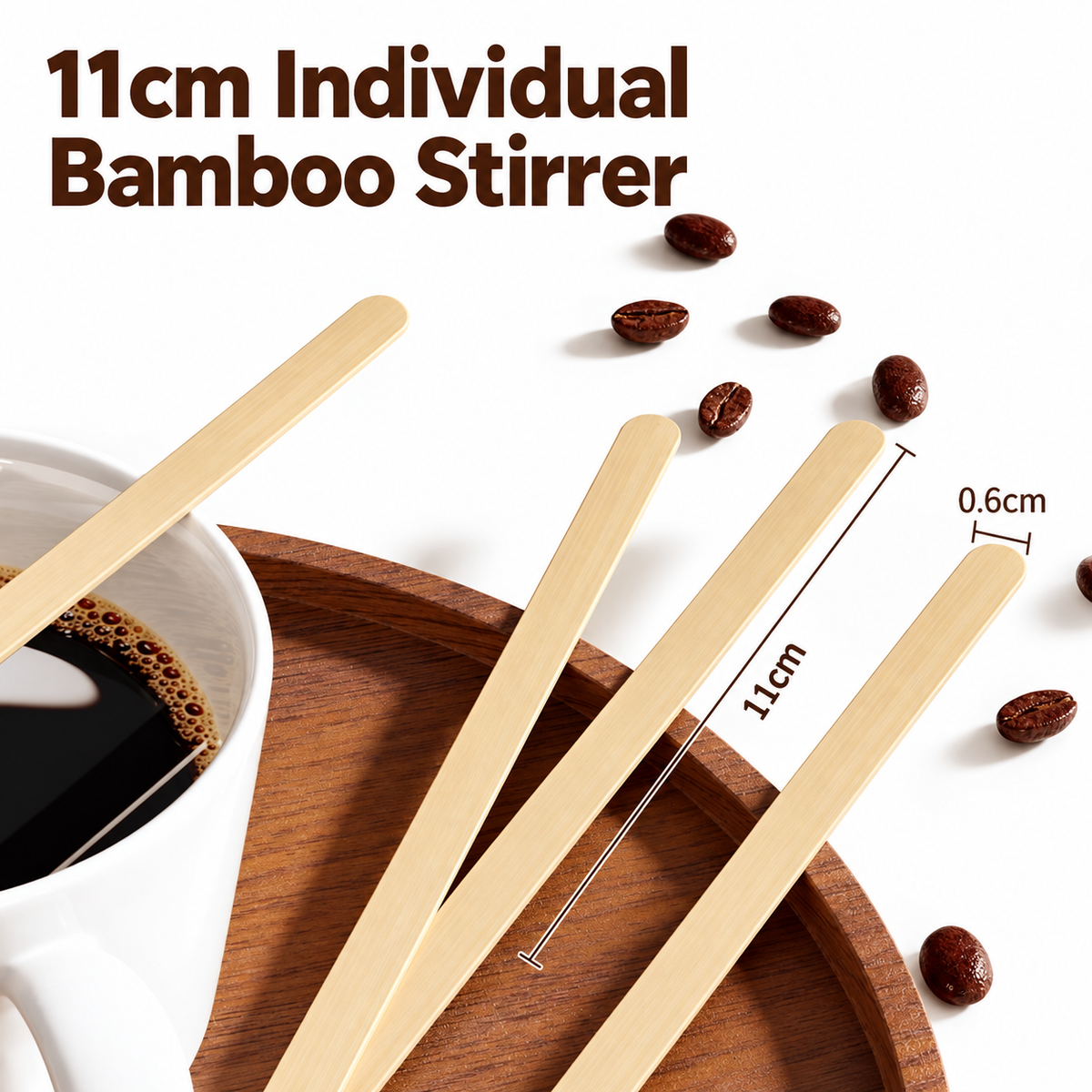 Disposable Bamboo Coffee Stirrers Individually Wrapped