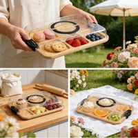Bamboo Compartment Tray with Clear Lid Snack Storage Box
