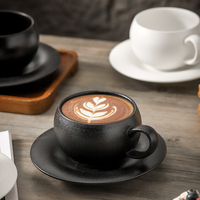Vintage Coffee Cup & Saucer Set, 300ml Matte Ceramic Cappuccino Latte Cup, 4 Style Options