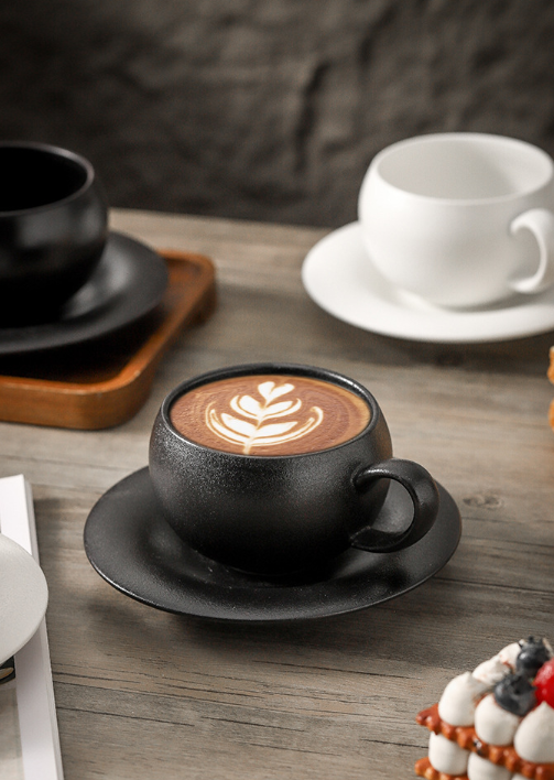 Vintage Coffee Cup & Saucer Set, 300ml Matte Ceramic Cappuccino Latte Cup, 4 Style Options