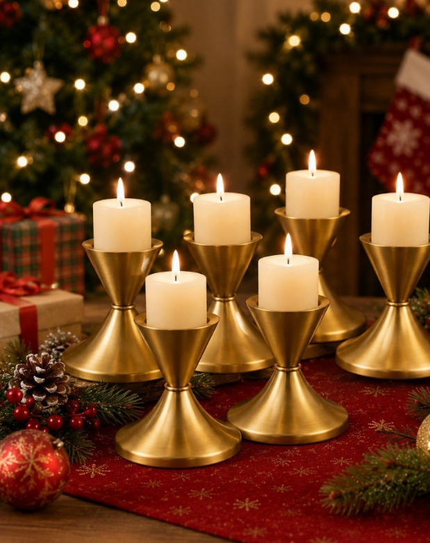 Gold Candle Holder Set – Metal Candlestick Holders, Set of 6 Elegant Candle Stands for Wedding Tables & Holiday Decor