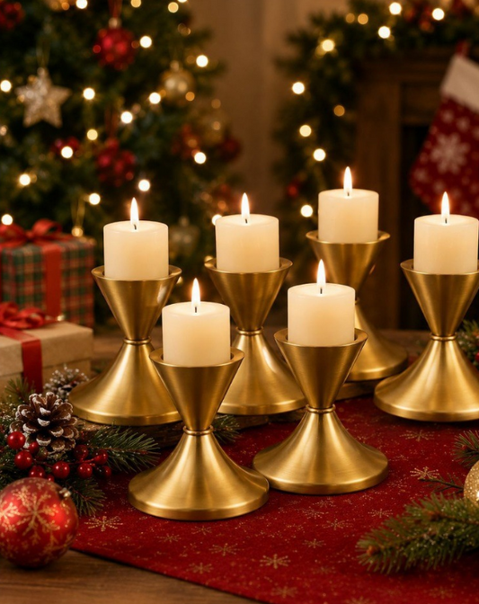 Gold Candle Holder Set – Metal Candlestick Holders, Set of 6 Elegant Candle Stands for Wedding Tables & Holiday Decor