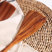 Natural Ebony Wood Wok Spatula – 32cm Curved Handle Cooking Turner