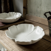 8 Inch Ginkgo Leaf Ceramic Serving Plate – Glossy White Decorative Dinner Plate