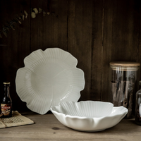 8 Inch Ginkgo Leaf Ceramic Serving Plate – Glossy White Decorative Dinner Plate
